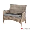 A gray polyrattan bench with a dark gray cushion, presented on a white background. Voir les images du produit