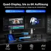 A desk setup with multiple monitors, a tablet, a keyboard, and a mini PC, showcasing a productivity-focused environment. Produktbild-Vorschau