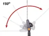 A hedge trimmer with an adjustable head shown in multiple positions, indicating a range of motion. Produktbild-Vorschau