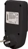 A black power meter with a label showing product information. Náhled obrázku produktu