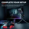 A gaming setup with a microphone, keyboard, and mouse on a desk in front of a monitor. Náhľad obrázku produktu