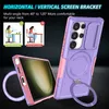 A phone case with a ring stand and camera cover, shown with diagrams illustrating proper posture for using a device. Produktbild-Vorschau