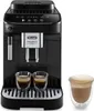 A black DeLonghi Magnifica Evo coffee machine is shown with two espresso cups and a cappuccino cup. Produktbild-Vorschau
