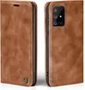 A brown leather flip case for a smartphone is shown from two angles. Produktbild-Vorschau