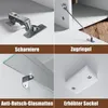 A collage of four close-up images showcasing different components and features of a white TV cabinet. Voir les images du produit