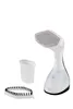 A handheld garment steamer and its accessories are displayed against a white background. Náhled obrázku produktu