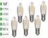 A set of six LED filament light bulbs arranged on a white background, with informational text labels on the left. Produktbild-Vorschau