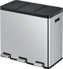 A three-compartment recycling bin with silver body and black lids and pedals. Anteprima dell’immagine prodotto