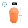 An orange trash can with a flip lid, shown against a white background with dimensions and capacity indicated. Produktbild-Vorschau