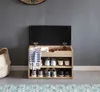 A shoe bench with storage is shown in a hallway next to a woven basket. Náhľad obrázku produktu
