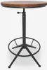 A round, adjustable height bar or kitchen table with a wooden top and a black metal base. Produktbild-Vorschau