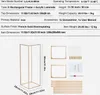 A product image showing a gold metal stand with acrylic panels and assembly parts, along with a text-based specification sheet. Podgląd zdjęcia produktu
