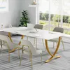 A modern dining or office space with a white marble-top table and four chairs. Produktbild-Vorschau