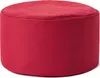 A red, round pouf or ottoman is shown against a white background. Produktbild-Vorschau