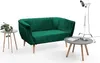 A green sofa with two side tables and a floor lamp against a white background. Produktbild-Vorschau