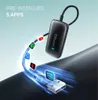 A black Ottocast device with a braided cable connected to a USB adapter, with app icons flowing from the cable to the adapter. Produktbild-Vorschau