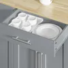 Geöffneter Schublade der SoBuy Kücheninsel FKW129-HG mit Geschirr und Besteck Anteprima dell’immagine prodotto