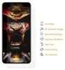 A screen protector for a smartphone, with a graphic of a lion's head on the phone screen and a list of features on the right. Produktbild-Vorschau