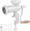 A manual meat grinder with various attachments, photographed against a white background. Náhled obrázku produktu