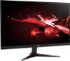 A black computer monitor with a red and black stand, displaying a red abstract splash graphic on its screen. Produktbild-Vorschau