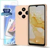A pink smartphone case and screen protector are displayed next to a smartphone. Produktbild-Vorschau