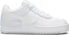 A studio shot of a white Nike Air Force 1 Shadow sneaker. Produktbild-Vorschau