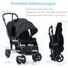 A size chart for a stroller, showing dimensions and age recommendations. Produktbild-Vorschau