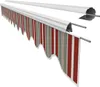 A striped awning fabric with a scalloped edge, shown partially unrolled from its housing. Produktbild-Vorschau