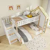 A children's bunk bed with a house-like canopy, set up in a room with a rug and wall art. Anteprima dell’immagine prodotto