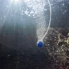 Underwater view of a blue aeration stone with bubbles rising, connected to a tube, with sunlight filtering from above. Produktbild-Vorschau