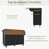 A kitchen cart shown in two configurations: extended as a dining table and folded against a wall. Náhľad obrázku produktu
