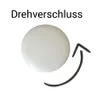 A close-up image of a white circular object with an arrow indicating rotation, against a white background, with German text above. Produktbild-Vorschau