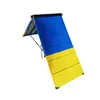 A dog agility ramp with blue and yellow surfaces, shown from a diagonal angle against a white background. Produktbild-Vorschau