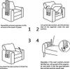 Diagrams illustrating how to install an armrest organizer on a sofa. Produktbild-Vorschau