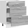 A white cabinet with three gray wood-grain drawers, one of which is slightly ajar. Anteprima dell’immagine prodotto