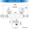 A technical drawing with dimensions of a shower faucet. Podgląd zdjęcia produktu