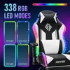 A gaming chair with RGB LED lighting, showcasing different lighting modes. Podgląd zdjęcia produktu
