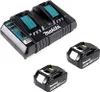 A Makita dual battery charger and two Makita 18V batteries are displayed on a white background. Anteprima dell’immagine prodotto