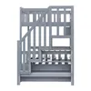A gray bunk bed with stairs and storage compartments, shown from the side against a white background. Náhled obrázku produktu