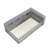 A 3D rendering of a gray bed frame with a slatted mattress base, viewed from a high angle. Produktbild-Vorschau