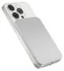 A silver iPhone with a light gray power bank attached to the back. Produktbild-Vorschau