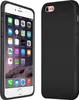 A black silicone phone case is shown next to an iPhone 6/6s. Produktbild-Vorschau