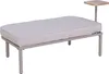 A gray outdoor bench with a light wood side table attached. Náhled obrázku produktu