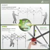 Comparison of two installation methods for a pop-up gazebo, showing a two-person setup versus a one-person setup with a patented pop-up system. Produktbild-Vorschau