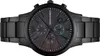 A black Emporio Armani watch with a mother-of-pearl dial and chronograph sub-dials, presented on a white background. Anteprima dell’immagine prodotto
