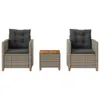 3-tlg. Bistro-Set mit Kissen Grau Poly Rattan Akazienholz Produktbild-Vorschau 3