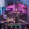 AIORBER Herný stôl v tvare L 148 cm s LED osvetlením USB Náhľad obrázku produktu 11