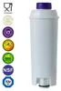 A white water filter with a purple cap, surrounded by certification logos. Produktbild-Vorschau