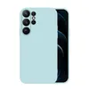 A light blue phone case with a camera cutout is shown on a white background. Produktbild-Vorschau