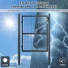 A split image showing a gate under sunny conditions on the left and stormy conditions on the right, with text overlays highlighting product features. Produktbild-Vorschau